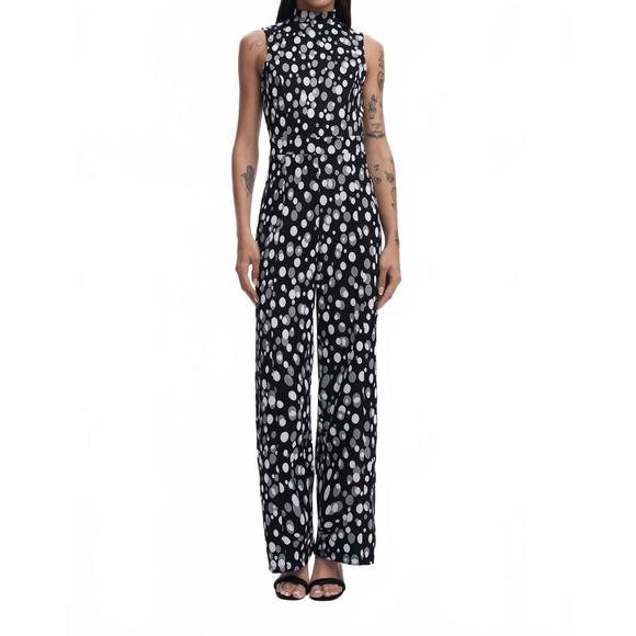 NEW DESIGUAL dotty mock neck jumpsuit in black - Picture 1 of 6